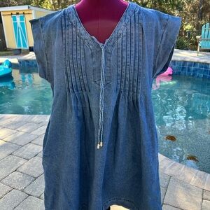 Denim V neck Mini Dress with pockets